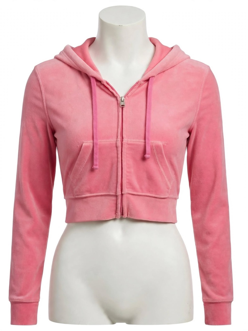 Y2K Hollister Co Pink Velvet Bratz Mall Goth Fuzzy Cropped Zip Up Hoodie Small